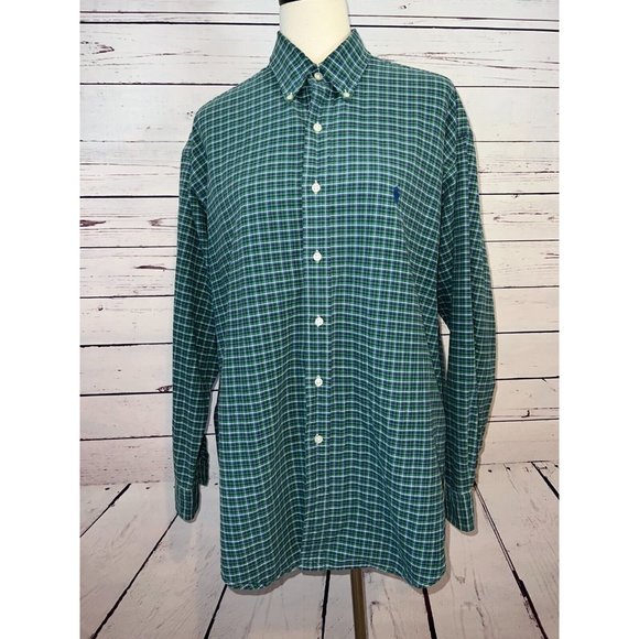 Ralph Lauren Polo Blake Shirt Plaid‎ Long Sleeve Button Front Mens Cotton Green - Picture 1 of 10